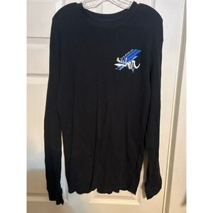 Quiksilver Mens XL Black Waffle Knit Thermal Long Sleeve Graphic Surf Shirt